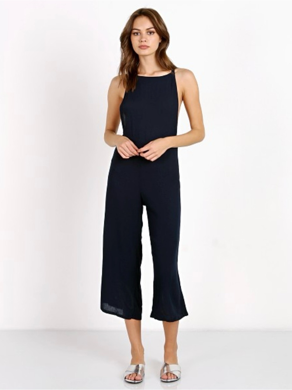 Cleobella Navy Square-Neck Cropped Wide-Leg Jumpsuit